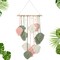 Large Pink Macrame Wall Hanging – Boho Leaf & Feather Woven Tapestry, Bohemian Wall Art for Bedroom, Living Room, or Nursery, 16.5 x 35.4 Inches